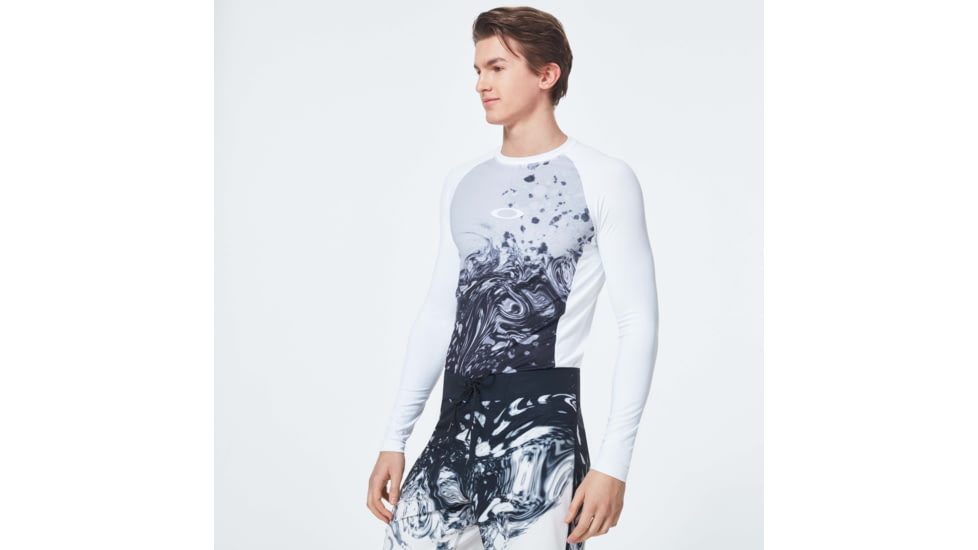 Oakley Color Block Long Sleeve Rashguard T-Shirt - Mens, White Marble Print, Small, FOA400099-96L-S