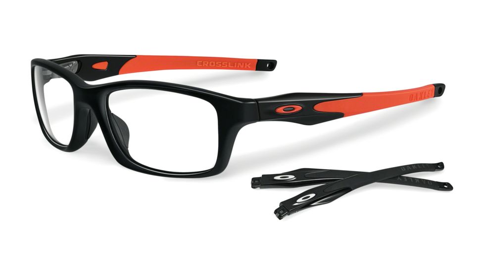 Oakley Crosslink Eyeglass Frames with Non-Rx Lenses, Polished Black/Orange Frame, 53mm OX8027-1153