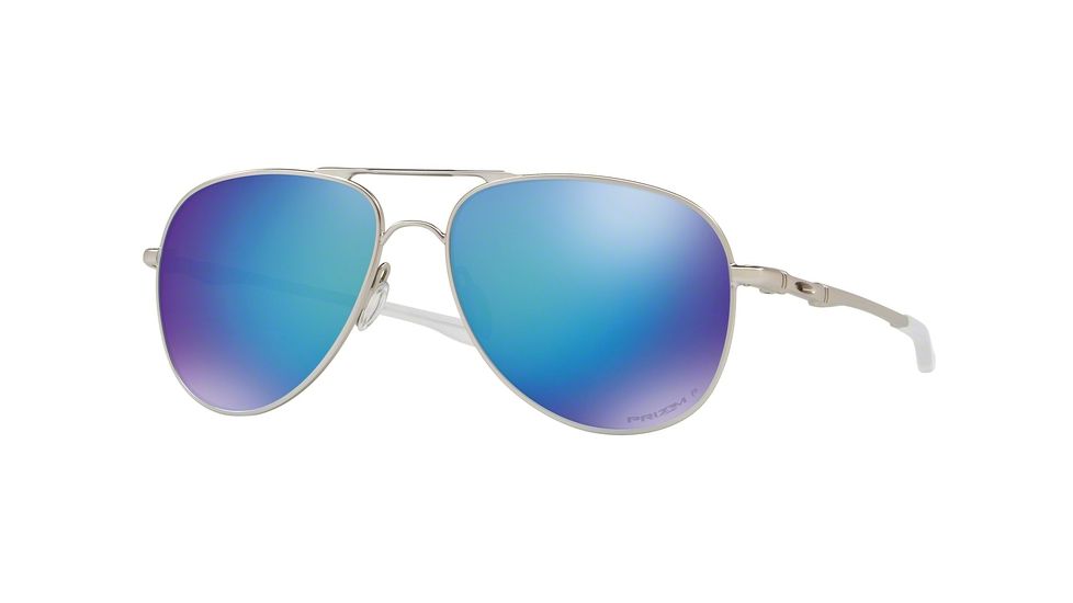 Oakley Elmont M &amp; L OO4119 Sunglasses 411915-58 - Satin Chrome Frame, Prizm Sapphire Polarized Lenses