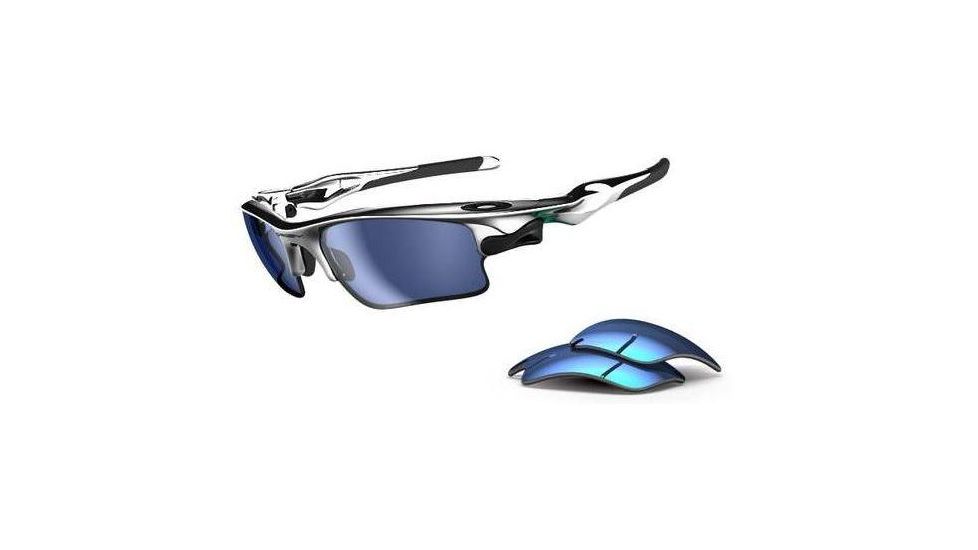 Oakley Fast Jacket XL Sunglasses, Chrome Frame, Blue Irid + Jade Lens OO9156-02