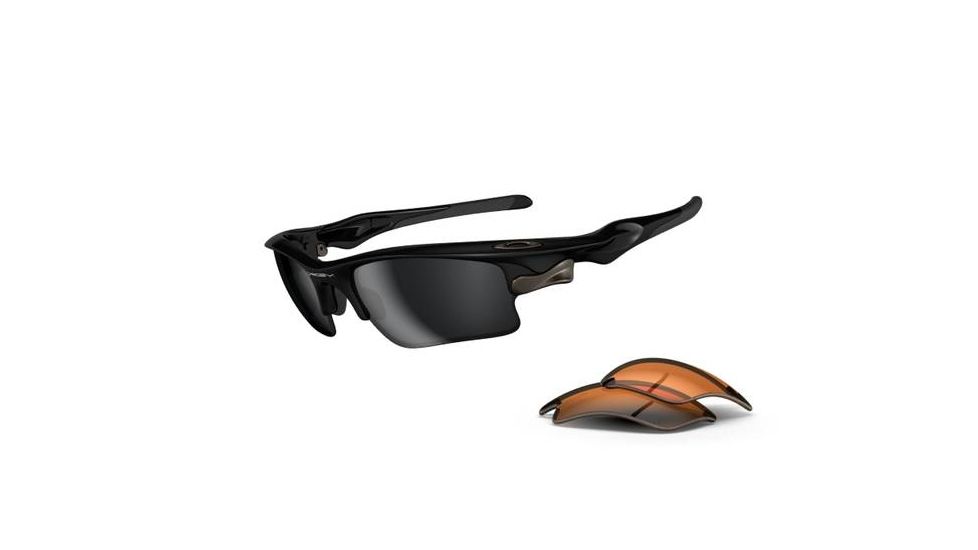 Oakley Fast Jacket XL Sunglasses - Polished Black Frame w/ Black Iridium &amp; Persimmon Lenses OO9156-01