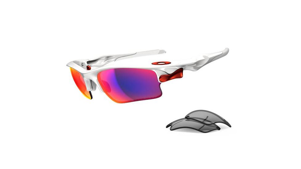 Oakley Fast Jacket XL Mens Sunglasses Polished White Frame, OO Red Polarized and Black Iridium Lens OO9156-22