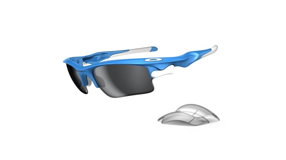 Oakley Fast Jacket XL Sunglasses, Sky Blue Frame, Black Irid + Clear Lens OO9156-04