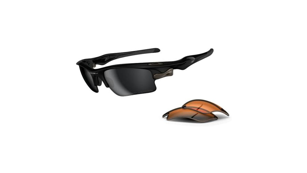 Oakley Fast Jacket XL Sunglasses - Polished Black Frame w/ Black Iridium Polarized &amp; Persimmon Lenses OO9156-05