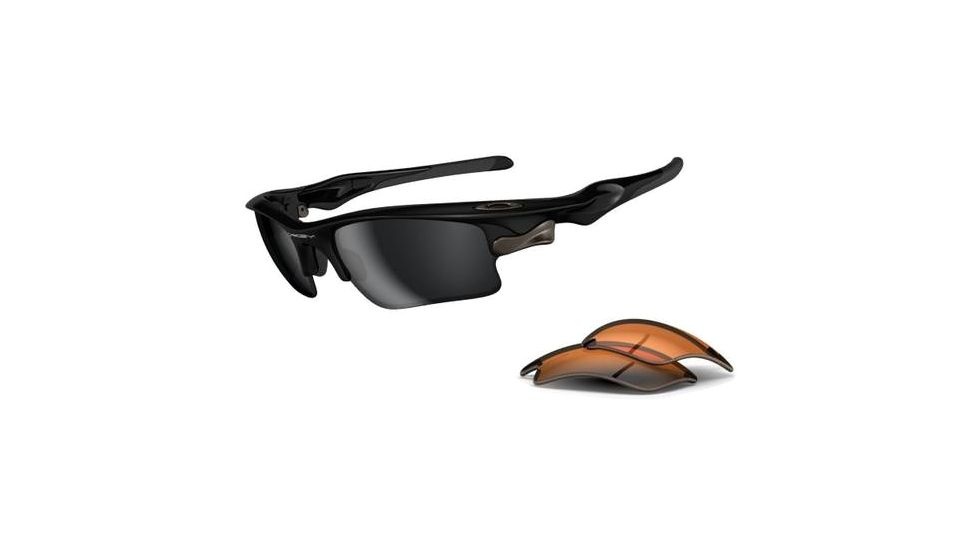 Oakley Fast Jacket XL Sunglasses - Polished Black w/ Black Iridium &amp; Persimmon Lenses OO9156-01