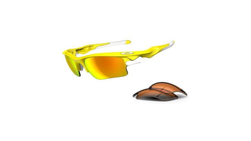 Oakley Fast Jacket XL Sunglasses - Lemon Peel Frame w/ Fire Iridium &amp; Persimmon Lenses OO9156-11