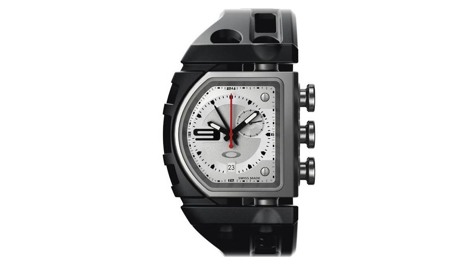 Oakley Fusebox Quartz Watch, White Dial and Black Rubber Strap w/ Honed Case 26-301