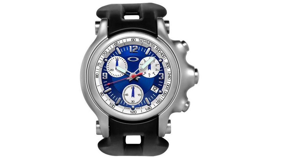 Oakley Holeshot Quartz Watch, Blue  Dial and Black Rubber Strap w/ Honed Case 10-218