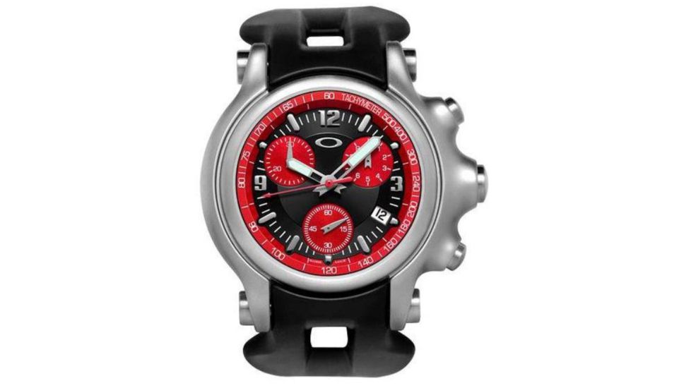 Oakley Holeshot Quartz Watch, Red Dial and Black Rubber Strap w/ Honed Case 10-217