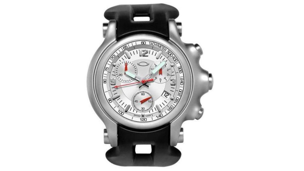 Oakley Holeshot Quartz Watch, White Dial and Black Rubber Strap w/ Honed Case 10-216