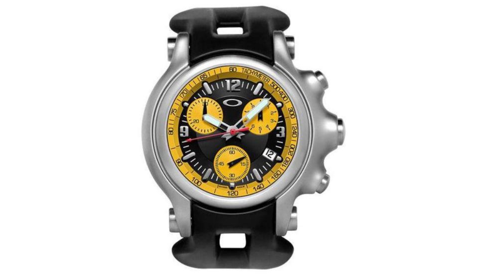Oakley Holeshot Quartz Watch, Yellow Dial and Black Rubber Strap w/ Honed Case 10-219