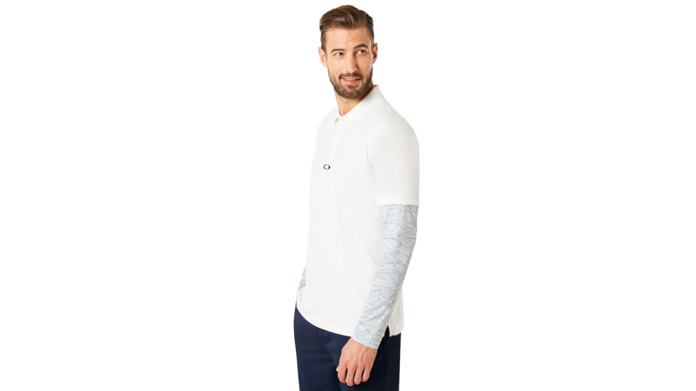 Oakley Polo Shirt Long Sleeve Printed Sleeve - Mens, Arctic White, Large, 434225-10R-L