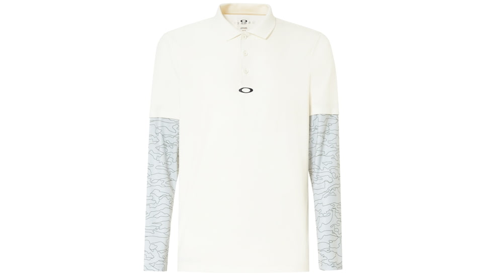 Oakley Polo Shirt Long Sleeve Printed Sleeve - Mens, Arctic White, Large, 434225-10R-L