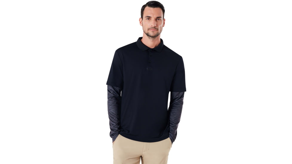 Oakley Polo Shirt Long Sleeve Printed Sleeve - Mens, Blackout, Medium, 434225-02E-M