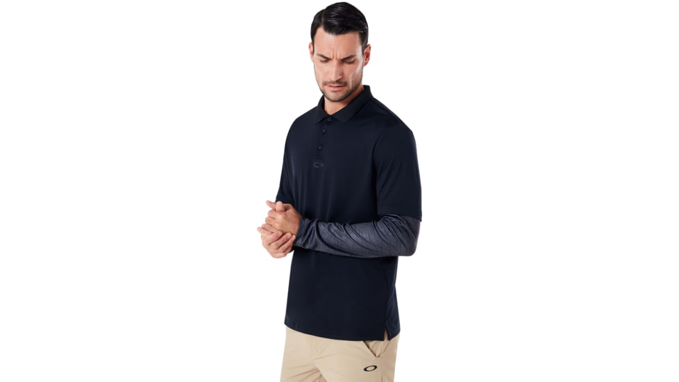 Oakley Polo Shirt Long Sleeve Printed Sleeve - Mens, Blackout, Medium, 434225-02E-M