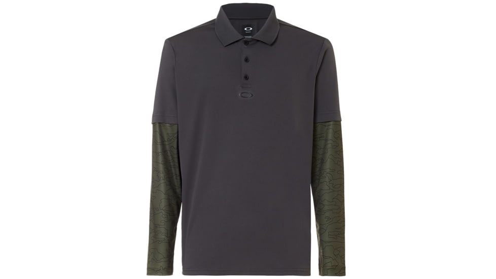 Oakley Polo Shirt Long Sleeve Printed Sleeve - Mens, Forged Iron, Large, 434225-24J-L