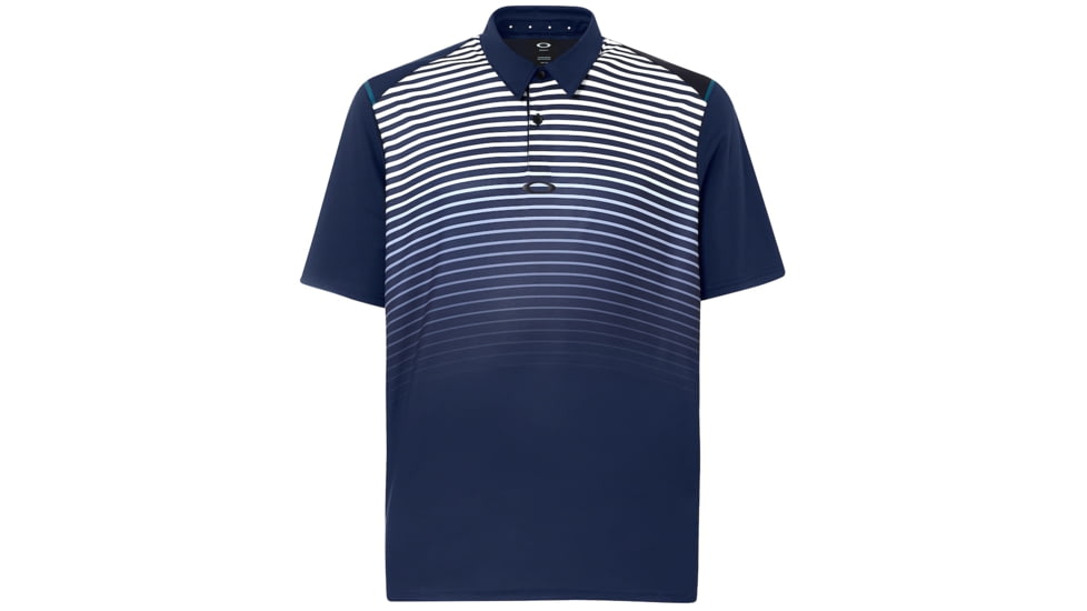 Oakley Polo Shirt Short Sleeve Striped Ellipse - Mens, Fathom, Medium, 434229-6AC-M