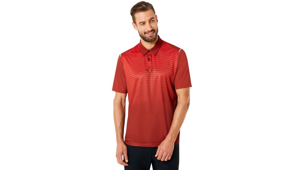 Oakley Polo Shirt Short Sleeve Striped Ellipse - Mens, Iron Red, Small, 434229-80U-S