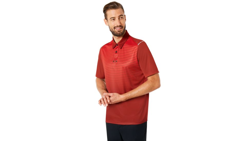 Oakley Polo Shirt Short Sleeve Striped Ellipse - Mens, Iron Red, Small, 434229-80U-S