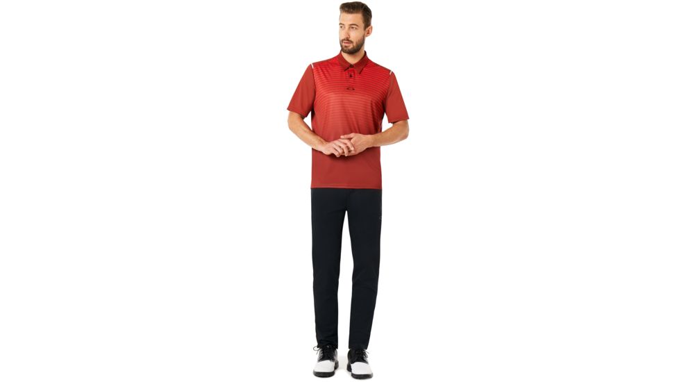 Oakley Polo Shirt Short Sleeve Striped Ellipse - Mens, Iron Red, Small, 434229-80U-S