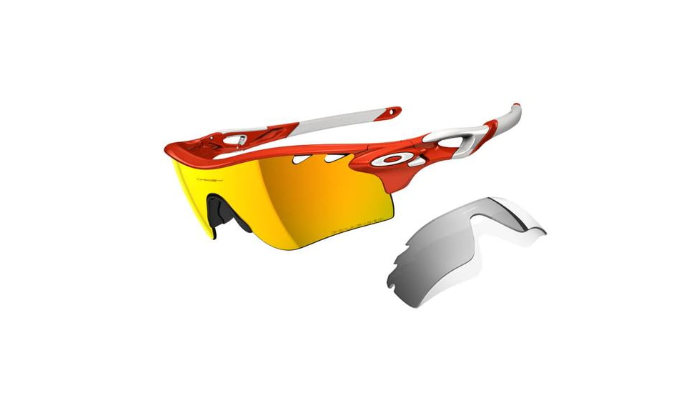 Oakley Radarlock Path Mens Sunglasses White Orange Frame, Fire Iridium Polarized Vented and Black Iridum Vented Lens OO9181-24
