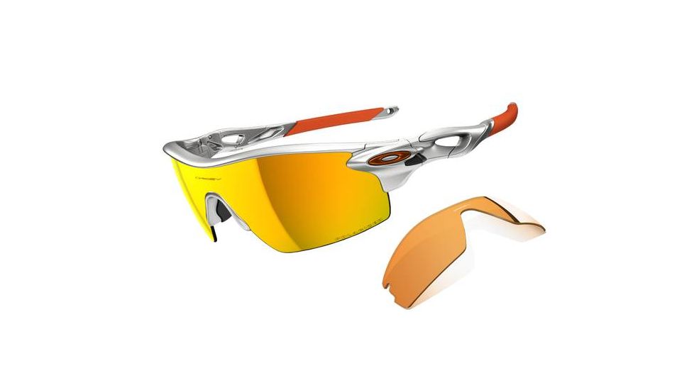 Oakley Radarlock Pitch Silver Frame w/ Fire Iridium Polarized Lenses Men's Sunglasses OO9182-07