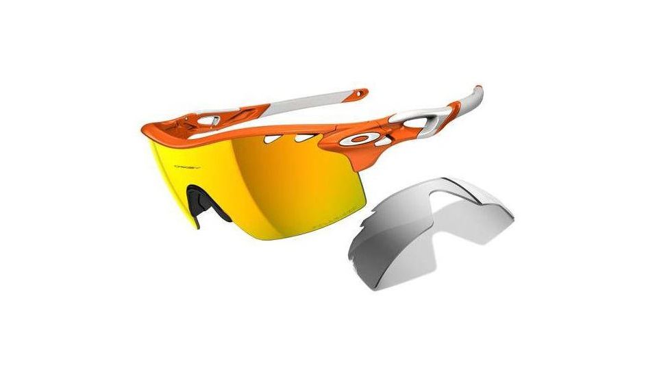 Oakley Radarlock XL Mens Sunglasses White Orange Frame, Fire Iridium Polarized Vented and Black Iridum Vented Lens OO9170-04