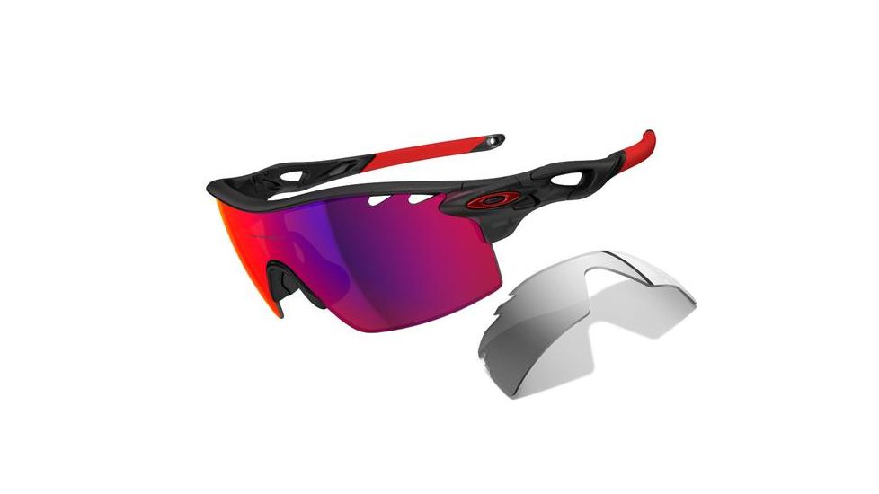 Oakley Radarlock XL Straight Mens Sunglasses Matte Black Ink Frame, OO Red Iridium Vented and Black Iridium Vented Lens OO9196-06