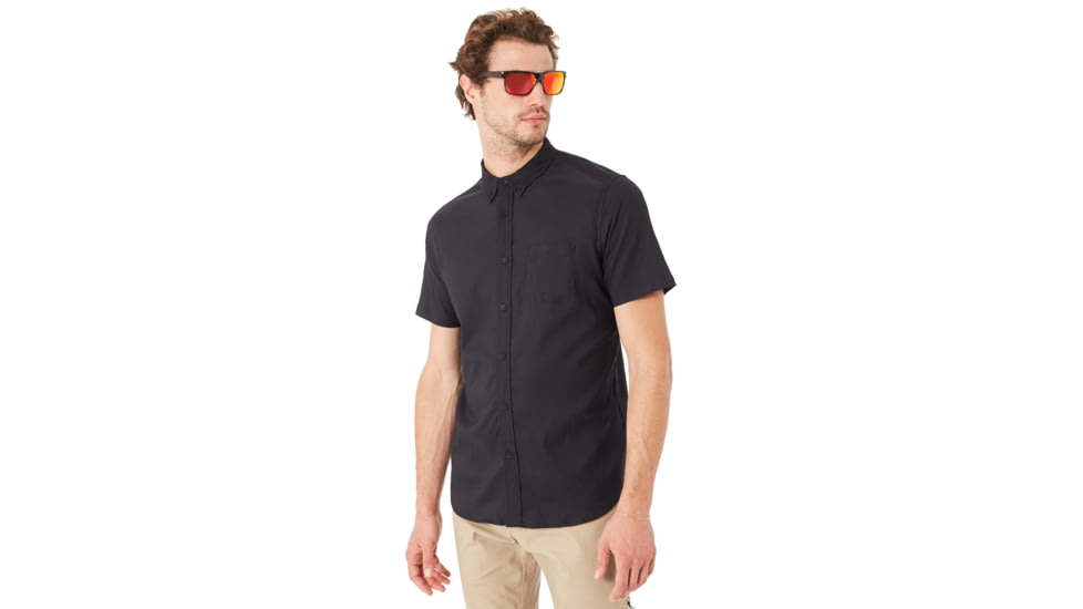 Oakley Short Sleeve Solid Woven - Mens, Blackout, Large, 401860-02E-L