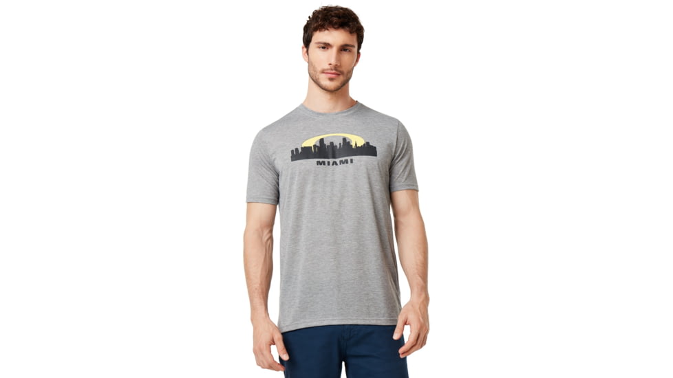 Oakley Miami Skyline Sunset Short Sleeve Tee - Mens, Gray Melange, Large, 457795-2GM-L