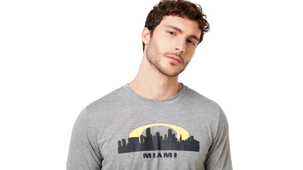 Oakley Miami Skyline Sunset Short Sleeve Tee - Mens, Gray Melange, Large, 457795-2GM-L