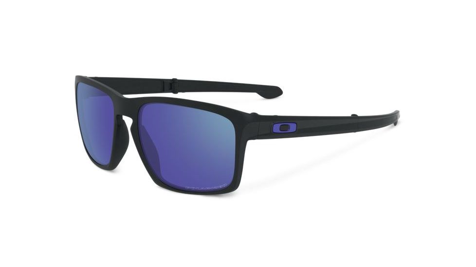 Oakley Silver Foldable Sunglasses Matte Black Frame, Violet Iridium Polarized Lens-OO9246-07
