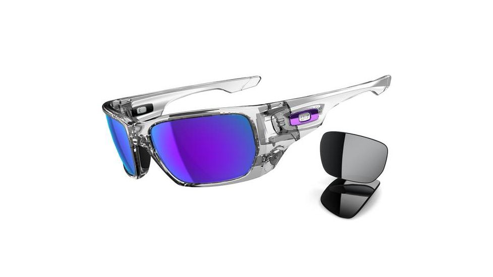 Oakley Style Switch Mens Sunglasses Polished Clear Frame, Violet Iridium and Black Iridium Lens OO9194-03
