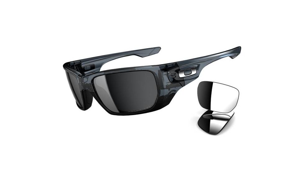 Oakley Style Switch Mens Sunglasses Crystal Black Frame, Black Iridium Polarized and Chrome Iridium Lens OO9194-06