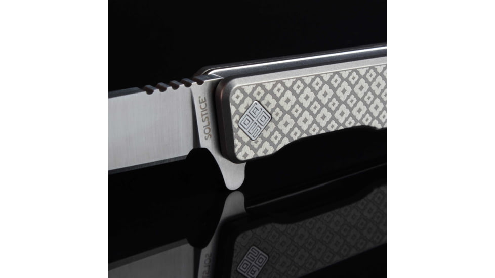 Ocaso Knives Engraved Solstice Folding Knife, 3.5in, CPM S35VN, Clover Pattern/Titanium Handle, Grey, 10ECS
