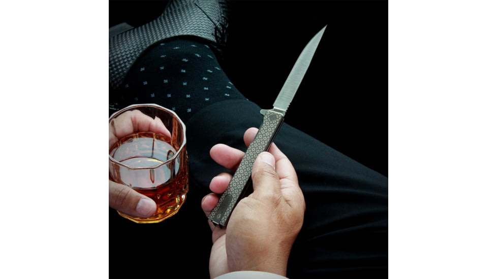 Ocaso Knives Engraved Solstice Folding Knife, 3.5in, CPM S35VN, Clover Pattern/Titanium Handle, Grey, 10ECS
