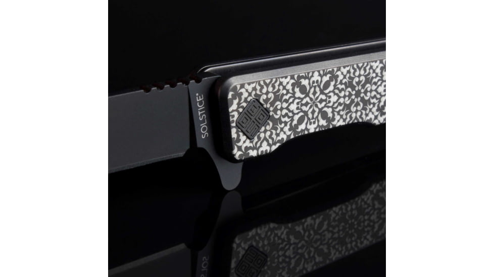 Ocaso Knives Engraved Solstice Folding Knife, 3.5in, CPM S35VN, Fleur-De-Lis/Titanium Pattern Handle, Black, 10EFB