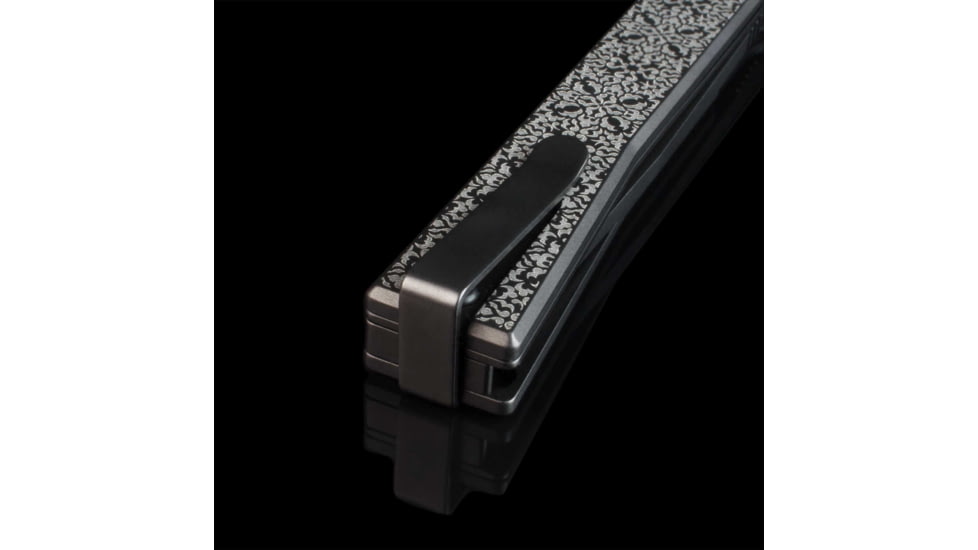 Ocaso Knives Engraved Solstice Folding Knife, 3.5in, CPM S35VN, Fleur-De-Lis/Titanium Pattern Handle, Black, 10EFB