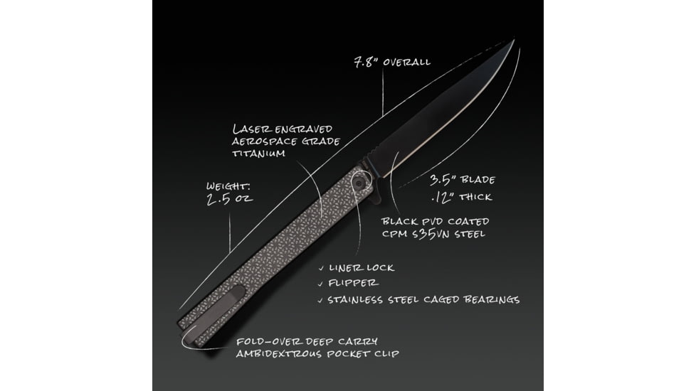 Ocaso Knives Engraved Solstice Folding Knife, 3.5in, CPM S35VN, Swirl/Titanium Pattern Handle, Black, 10ESB