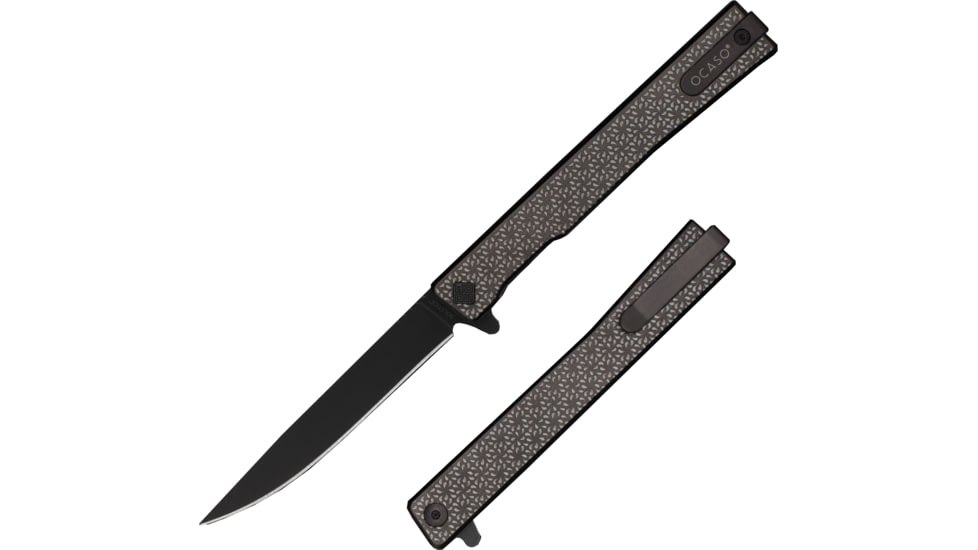 Ocaso Knives Engraved Solstice Folding Knife, 3.5in, CPM S35VN, Swirl/Titanium Pattern Handle, Black, 10ESB