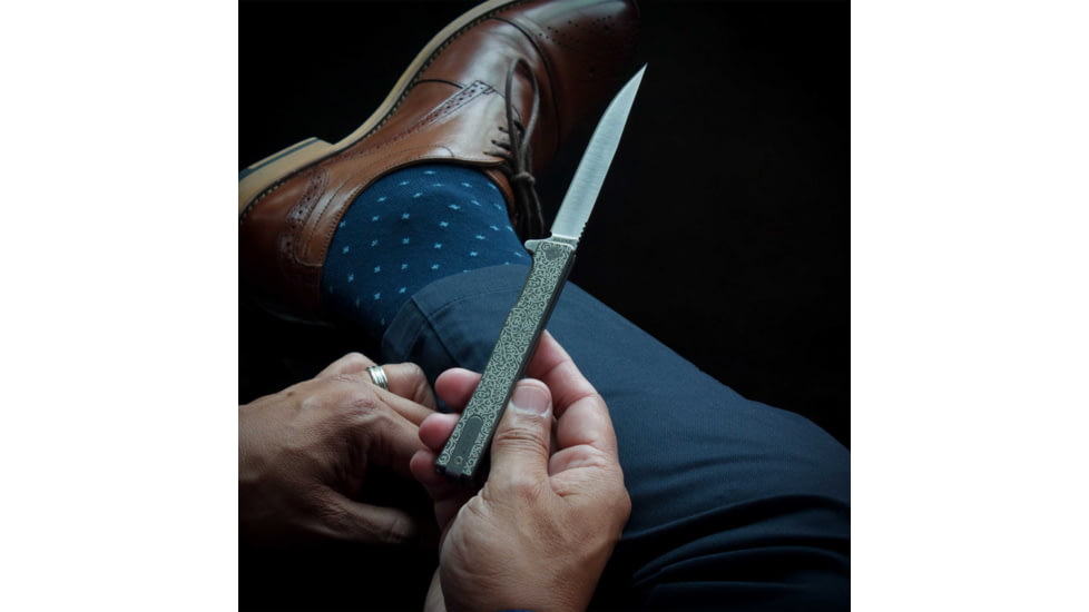 Ocaso Knives Engraved Solstice Folding Knife, 3.5in, CPM S35VN, Vine/Titanium Pattern Handle, Grey, 10EVS