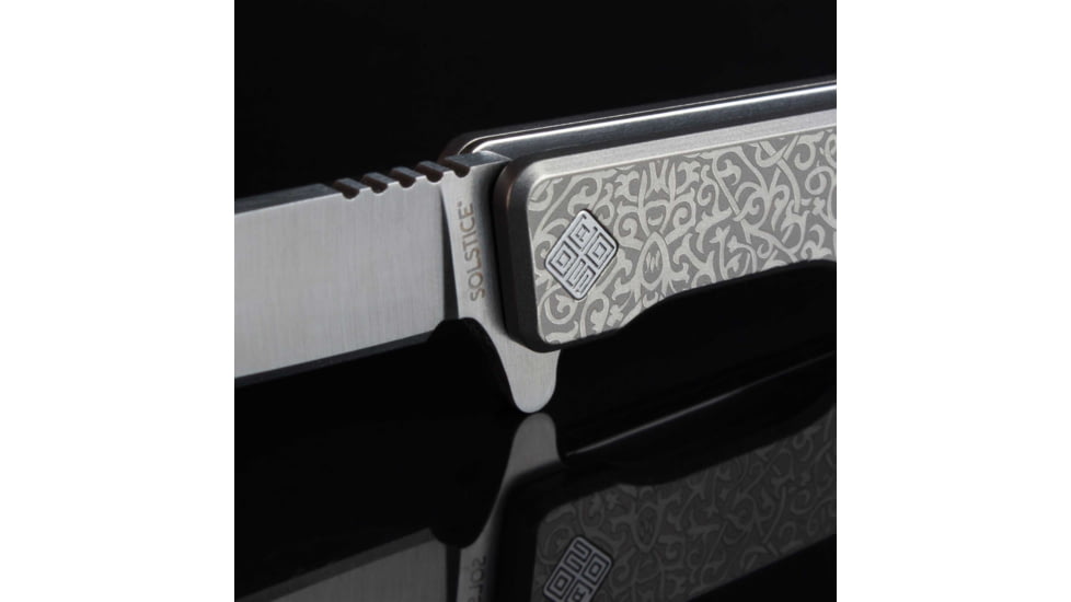 Ocaso Knives Engraved Solstice Folding Knife, 3.5in, CPM S35VN, Vine/Titanium Pattern Handle, Grey, 10EVS