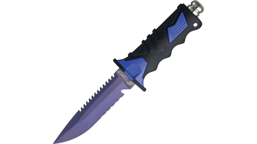 Ocean Master Dive Knife Fixed Blade Knife, Blue SE, Black/Blue handle OMQT500LS
