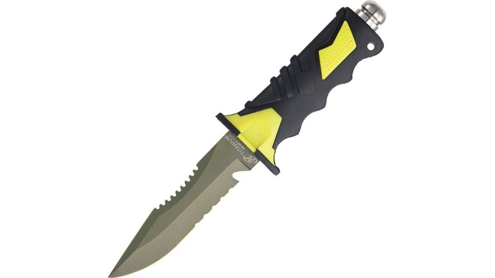 Ocean Master Dive Knife Fixed Blade Knife, SS SE, Black/Yellow handle OMQT500SAW