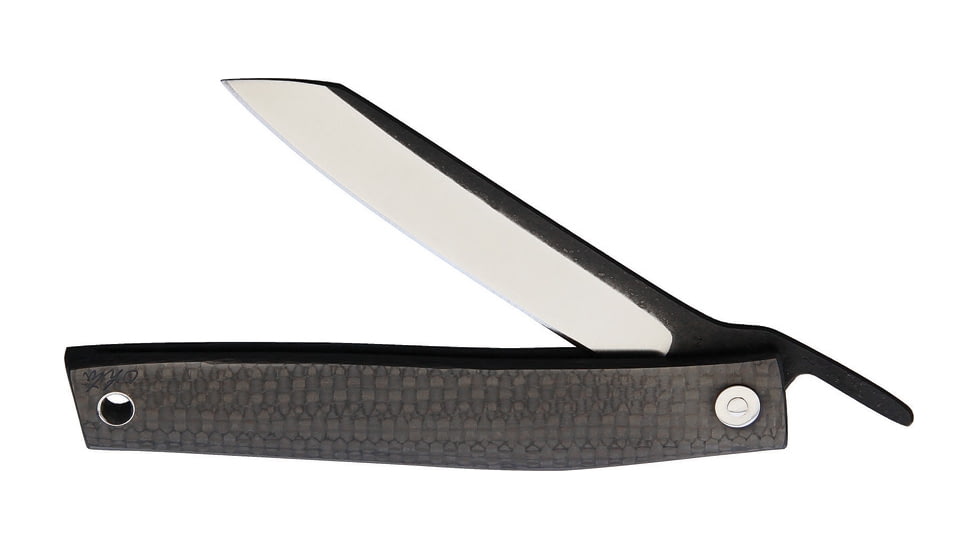 Ohta Knives FK9 Folder Knife, 3.5in D2 Tool Steel Blade, Carbon Fiber Handle, OFF FK9CF