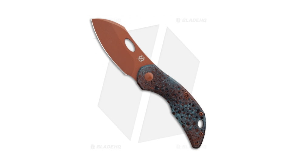 Olamic Cutlery Busker Largo Folding Knife, 2.50in, Bohler M390 Stainless Steel, Sheepsfoot Blade, Titanium Copper/Green Handle, Copper/Copper/Green, 5.875in, BHQ-86630