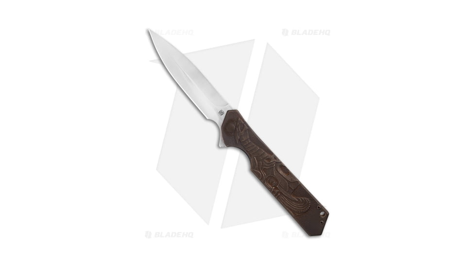 Olamic Cutlery Rainmaker Dagger Folding Knife, 4.125in, Bohler M390 Stainless Steel, Dagger Blade, Titanium Bronze Handle, Hand-Carved, Steel/Bronze, 9.625in, BHQ-176723