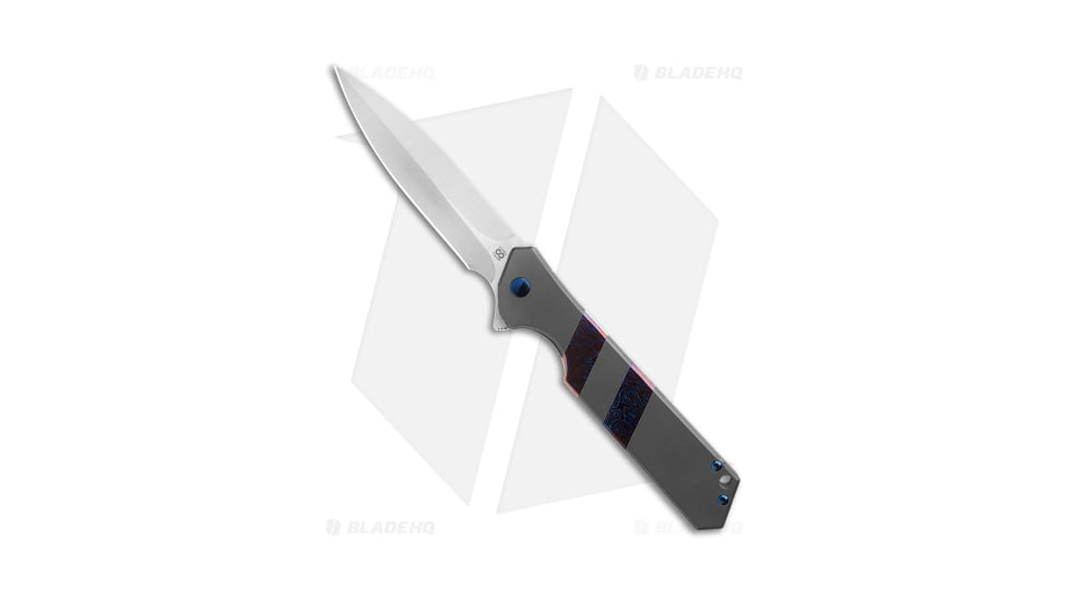 Olamic Cutlery Rainmaker Dagger Folding Knife, 4.125in, Bohler M390 Stainless Steel, Dagger Blade, Titanium Gray/Spectrum Handle, w/ Timascus, Steel/Gray/Spectrum, 9.625in, BHQ-176720