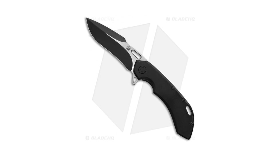 Olamic Cutlery Wayfarer 247 Harpoon Folding Knife, 3.50in, Bohler M390 Stainless Steel, Harpoon Blade, Titanium Black Handle, w/ Skull Clip, Black/Black, 8.125in, BHQ-86677