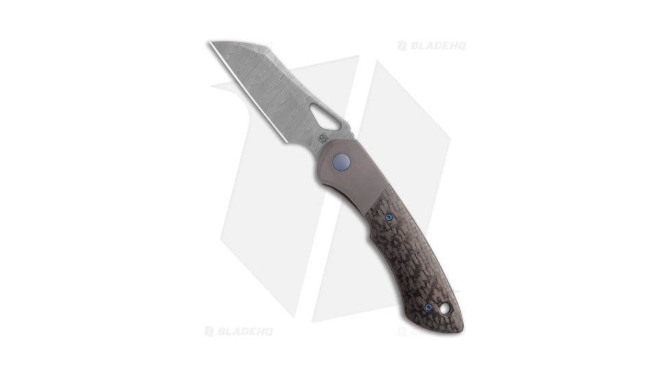 Olamic Cutlery WhipperSnapper BL Folding Knife, 2.875in, Damascus, Wharncliffe Blade, Carbon Fiber, Titanium Black Handle, Black/Black, 6.875in, BHQ-182547